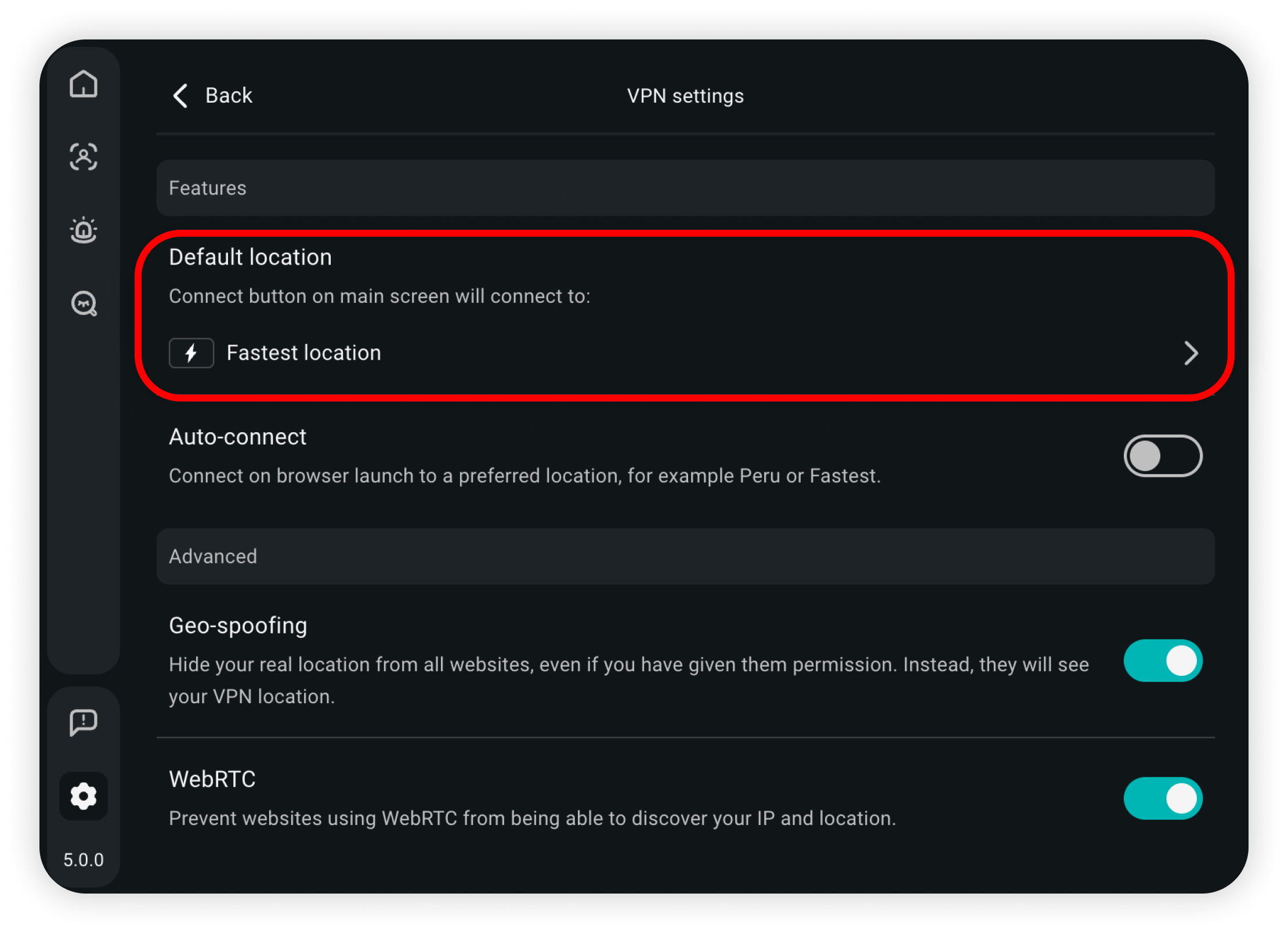 Configure which country you connect to when you press Default location