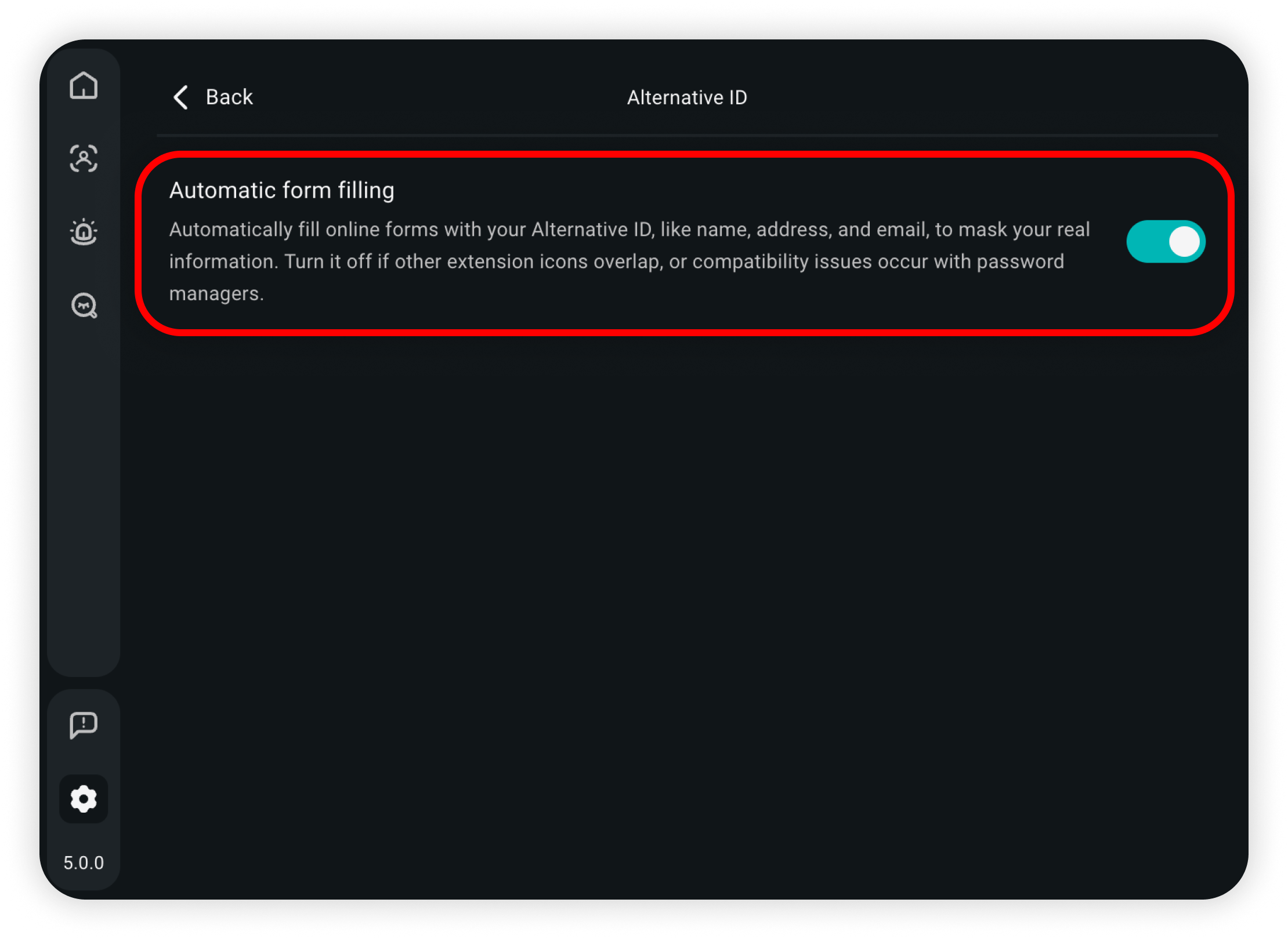 Enable automatic form filling for Alternative ID