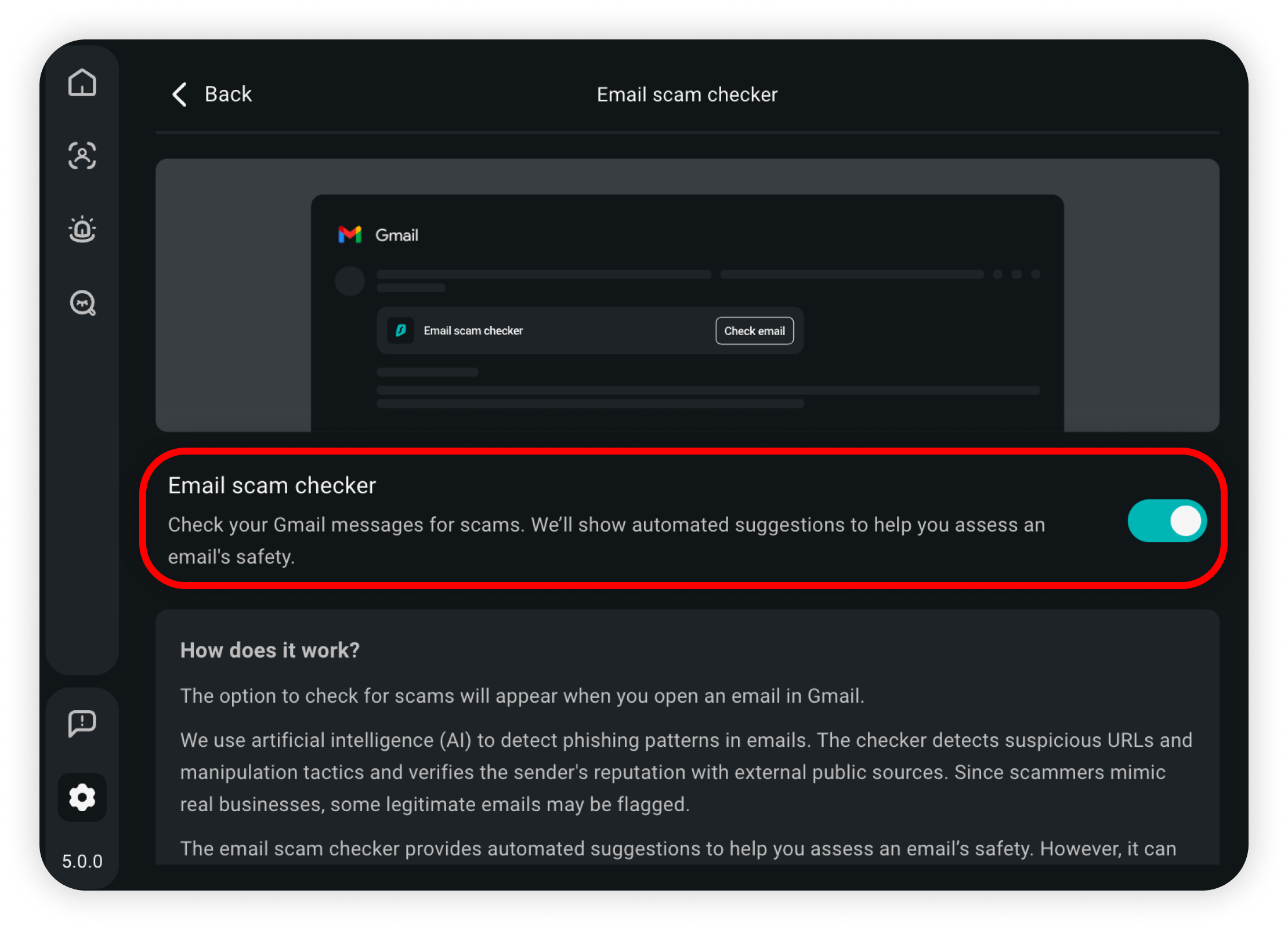 Enable the Email scam checker to add a layer of protection to your Gmail inbox