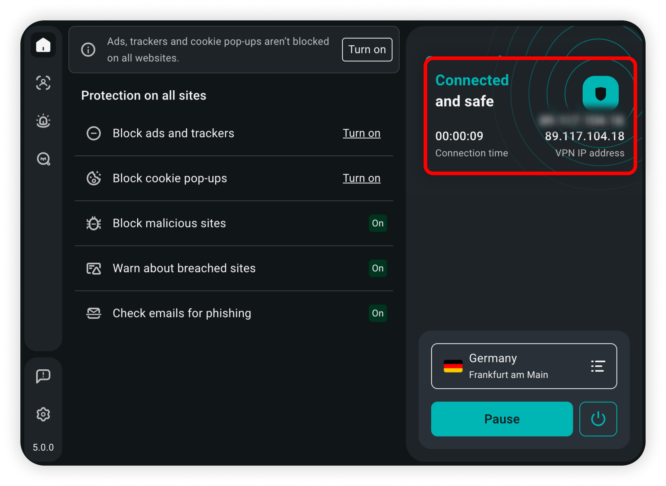 Once a connection is active, the status will change to Connected