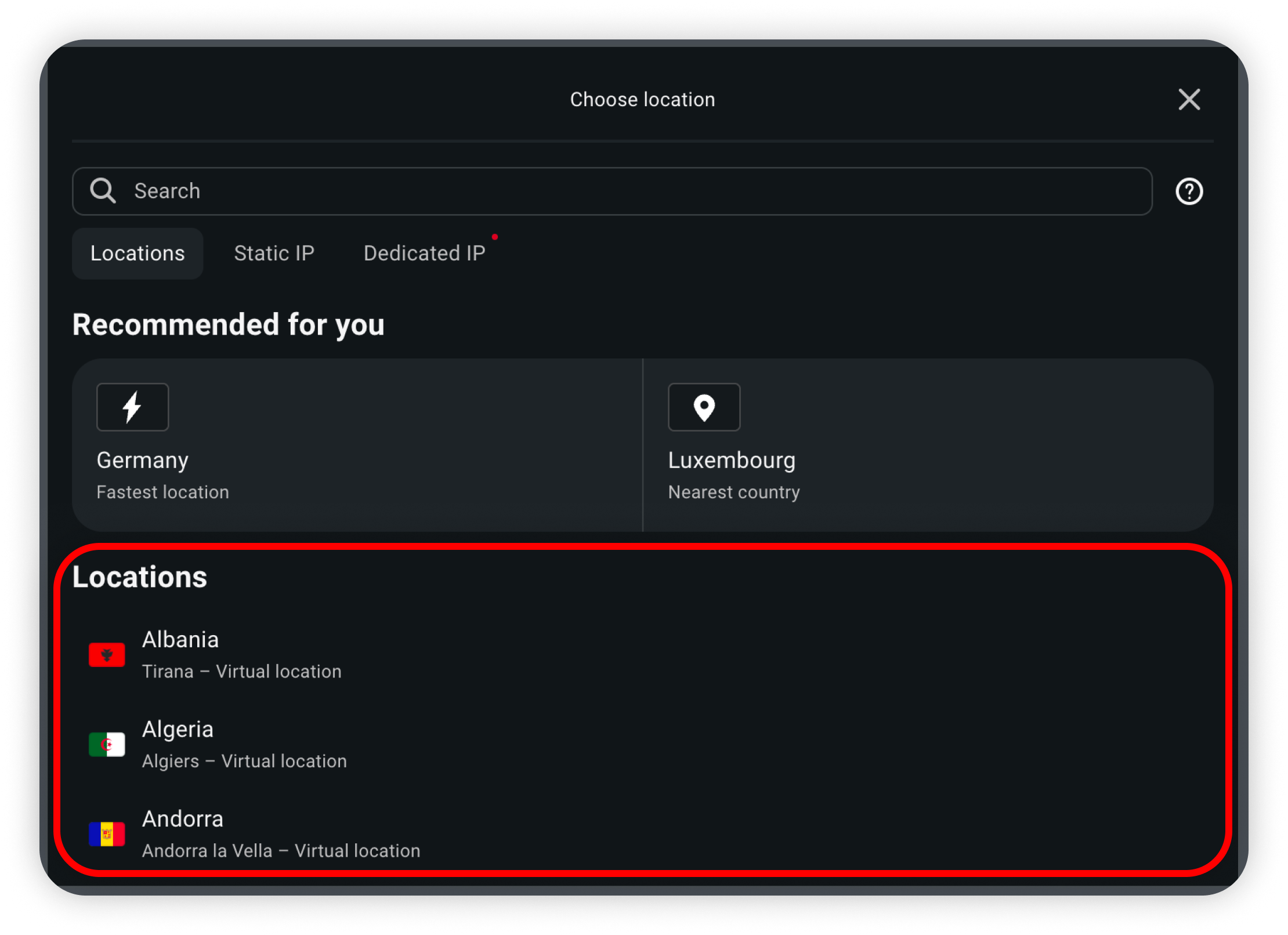 Choose a specific country from the list by clicking the Locations icon next to the Connect button and scrolling through the available…
