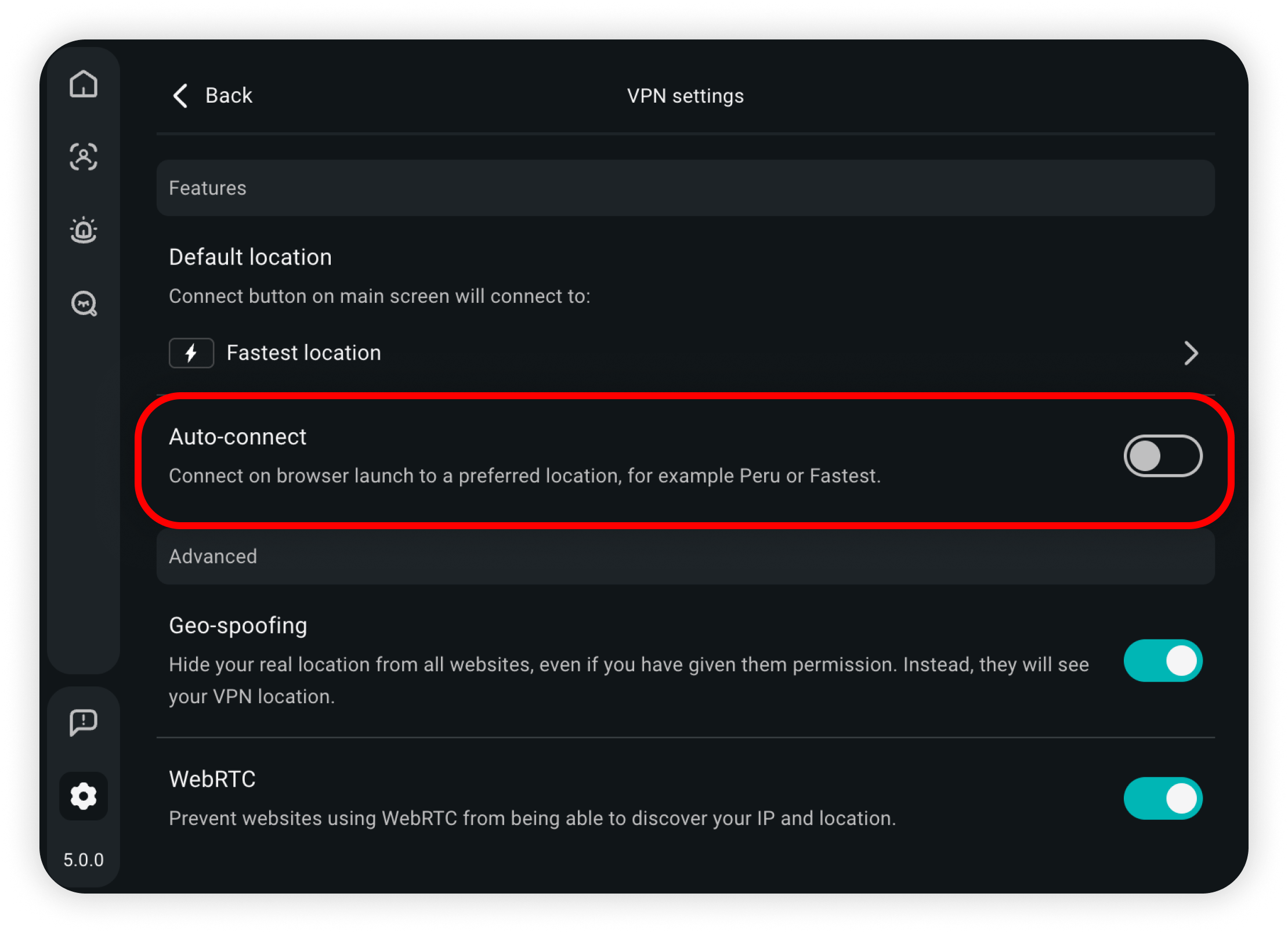 Enable the Auto-connect feature to connect automatically every time you start your browser