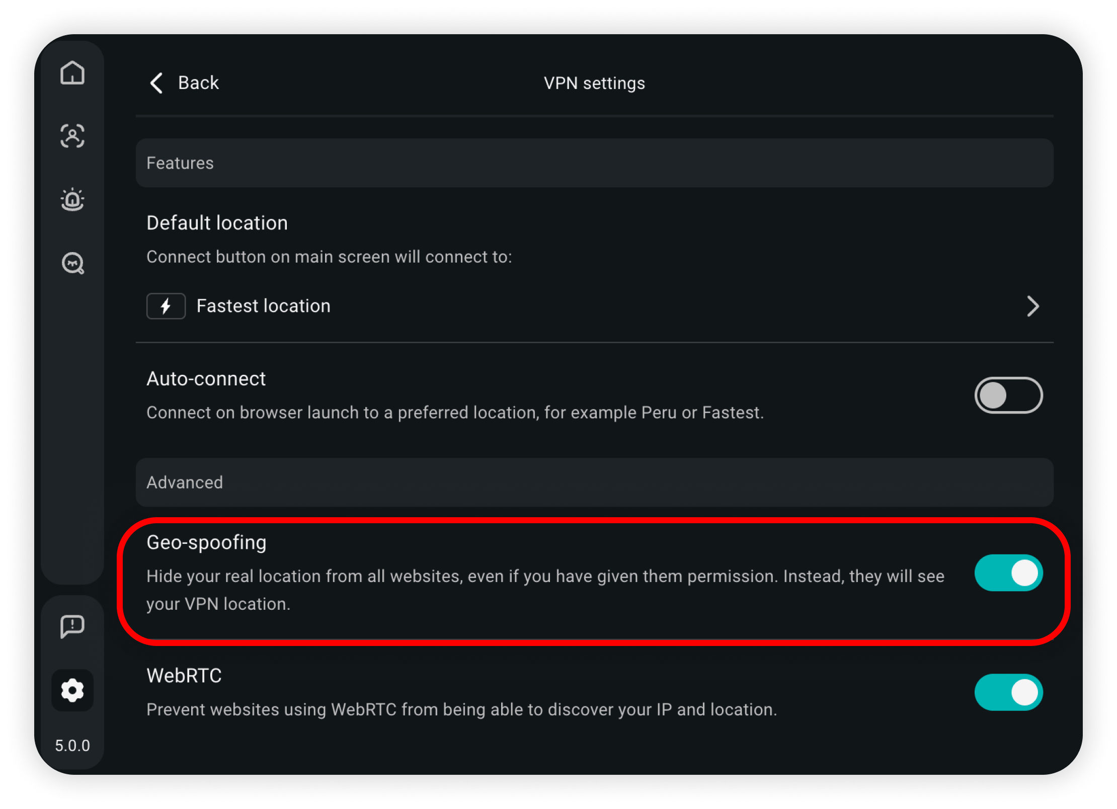 Enable Geo-spoofing to hide your real location from all websites, even if you have given them permission