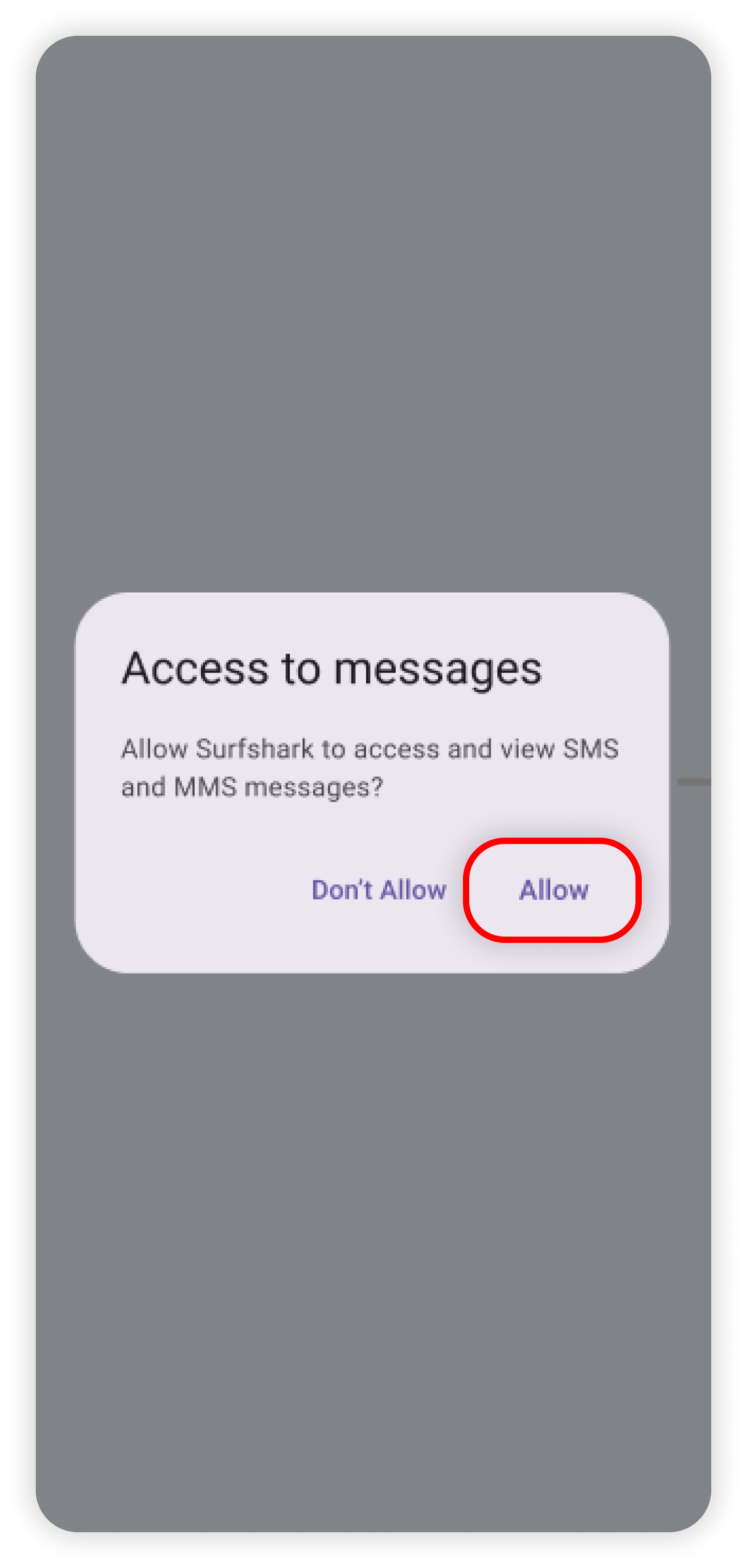 Android Access to messages prompt with Allow circled