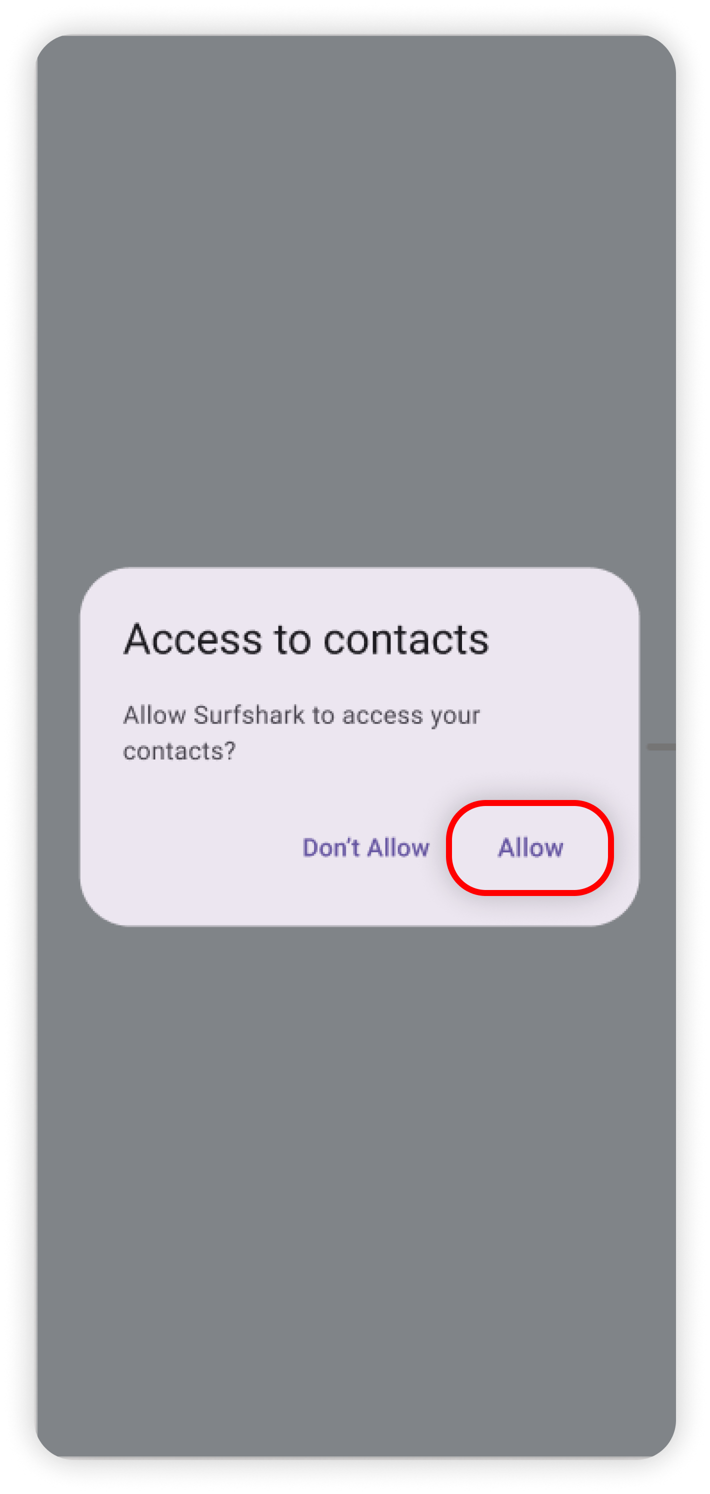 Android Access to contacts prompt with Allow circled