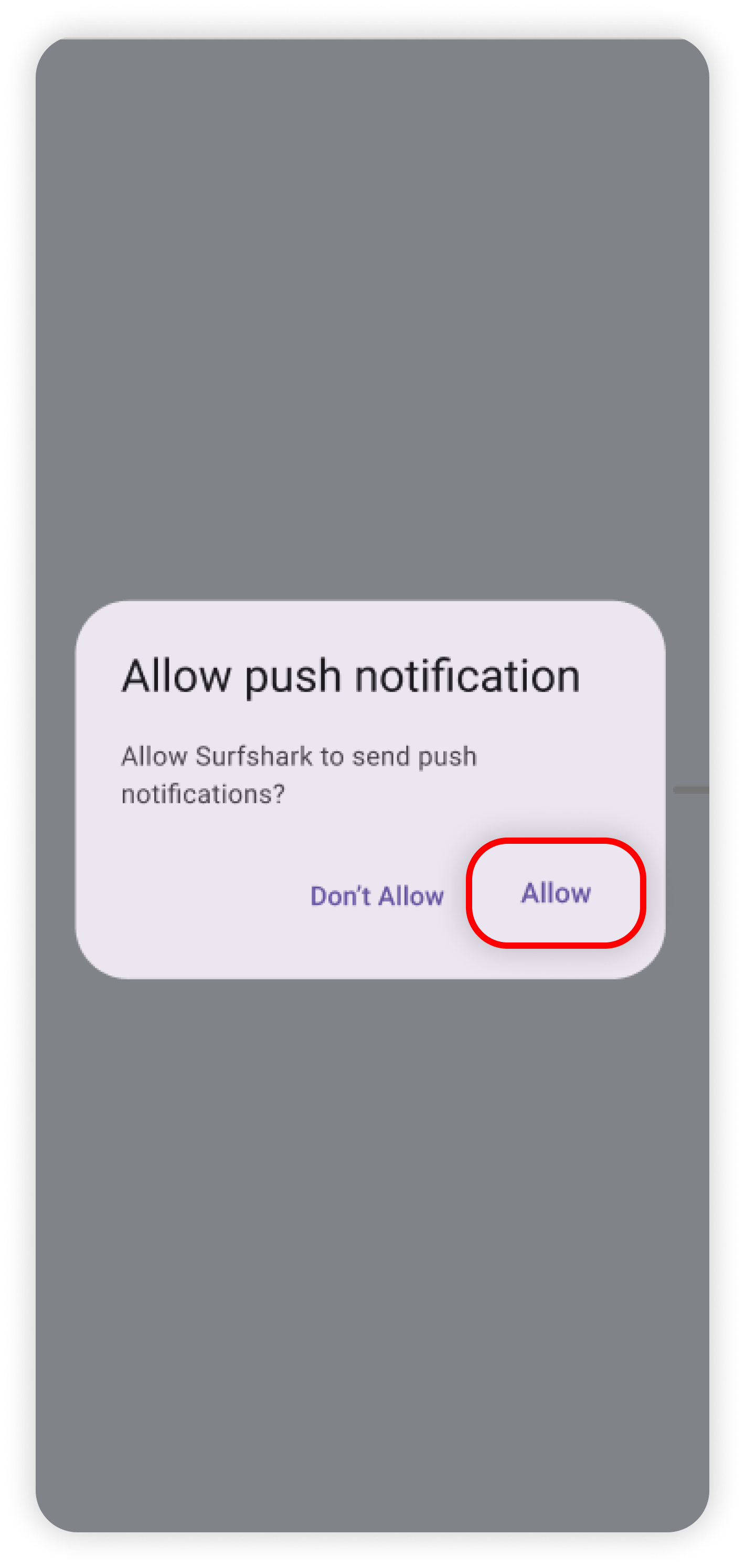 Android Allow push notification prompt with Allow circled