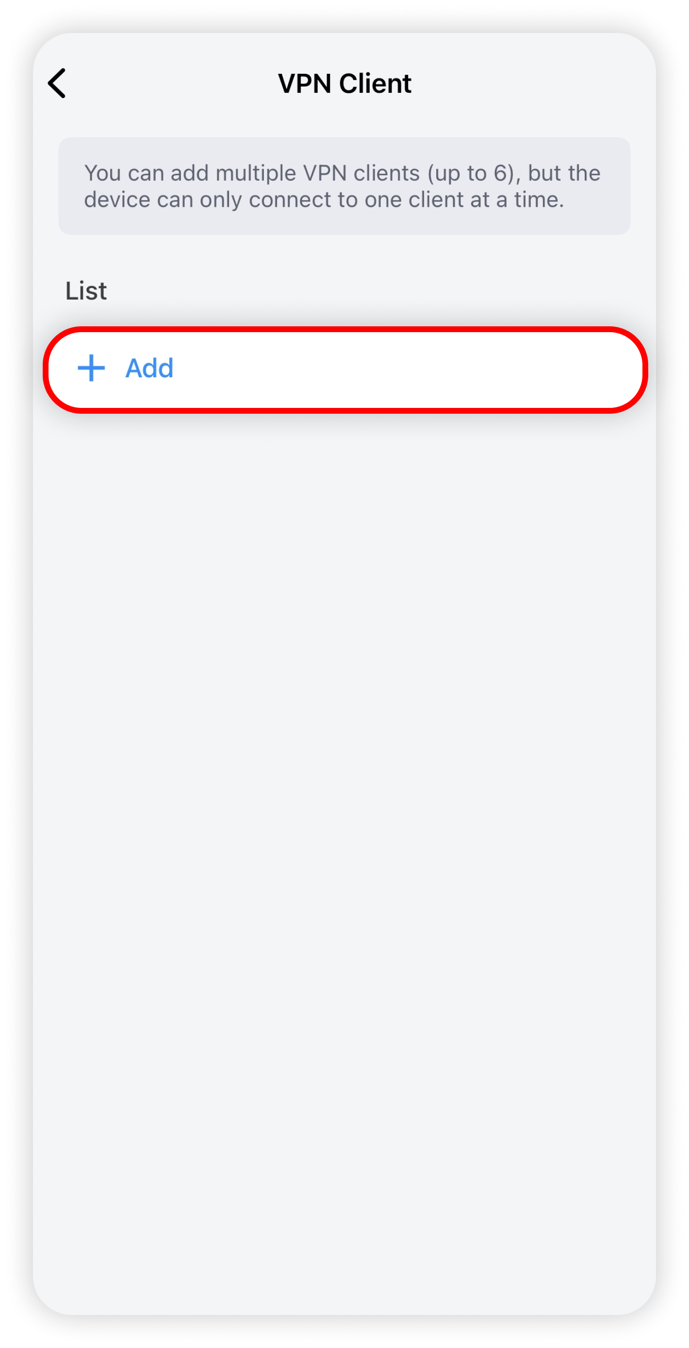 Cudy VPN Client list with Add circled