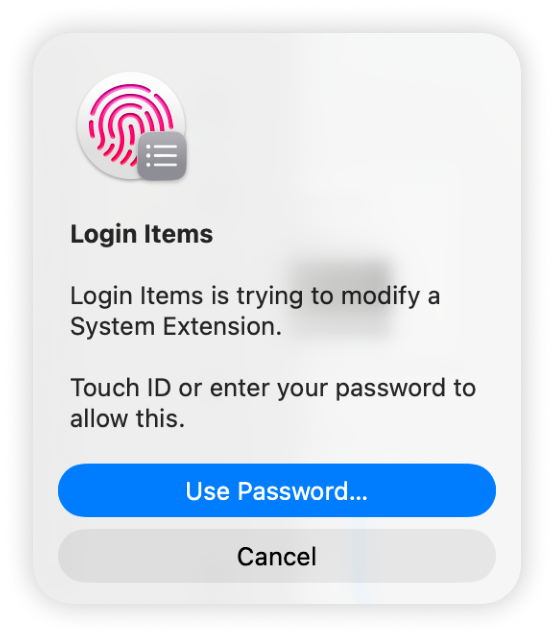 Login Items prompt to use Touch ID or a password